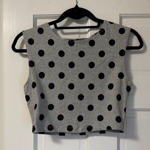 Gray Polka Dot Sleeveless Crop Top